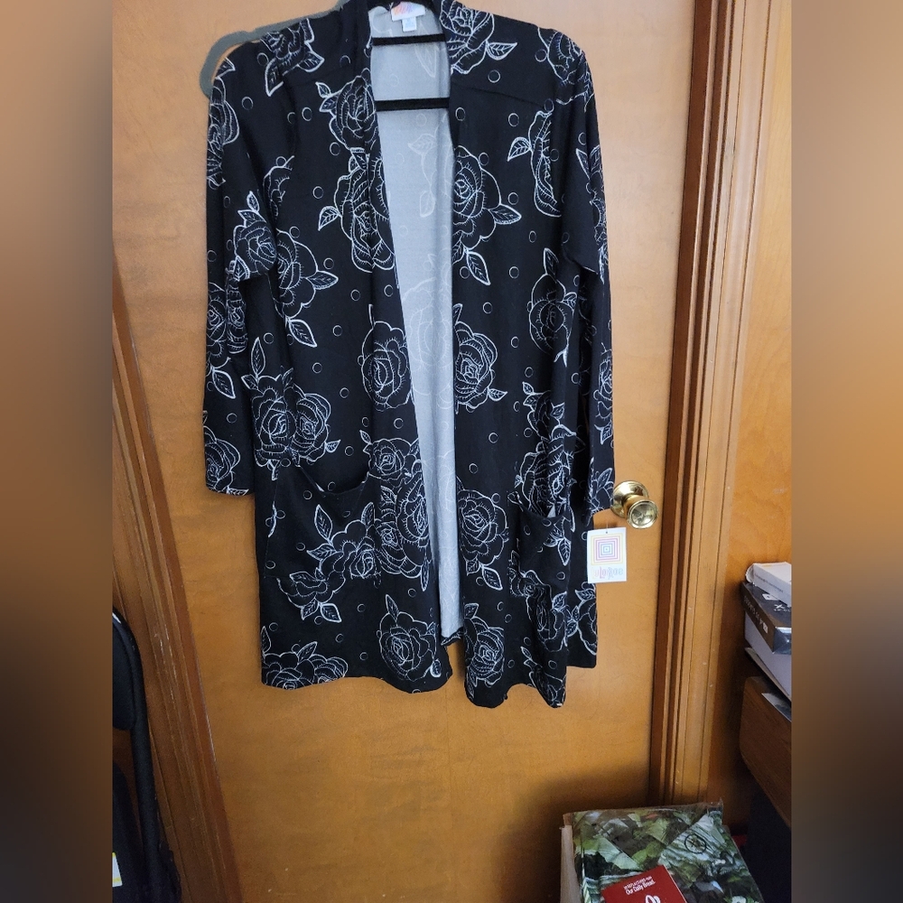 LuLaRoe Black and White Floral Cardigan
